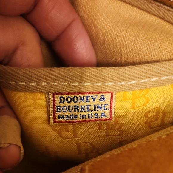 Dooney & Bourke Y2K Yellow Logo Canvas Tote Tan Leather Trim Vintage - Picture 9 of 13